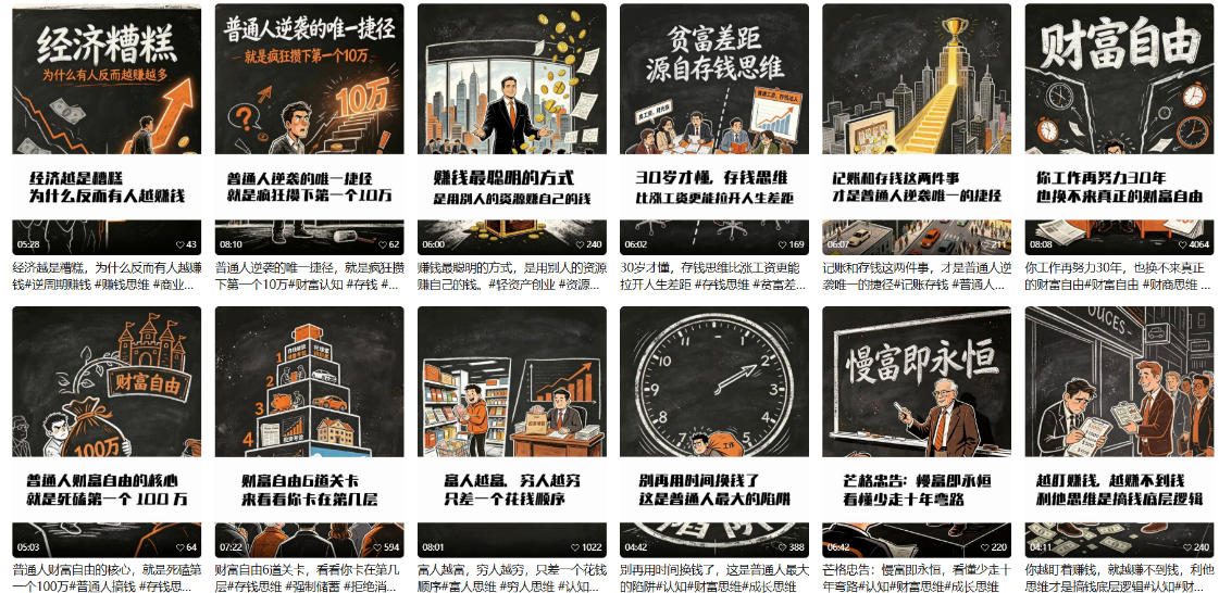 【AI书单】财富书籍图文解读玩法，一键直出，几十条视频，跑出1000单，全流程拆解，新手也可以上手插图1