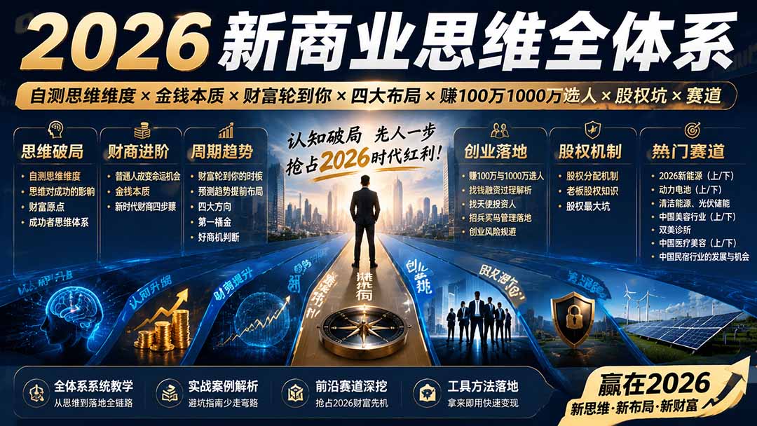 (19696期)2026新商业思维全体系:自测思维维度×金钱本质×财富轮到你×四大布局×赚100万1000万选人×股权坑×赛道插图 (19696期)2026新商业思维全体系:自测思维维度×金钱本质×财富轮到你×四大布局×赚100万1000万选人×股权坑×赛道插图