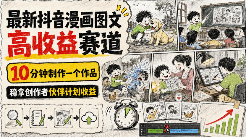 最新抖音漫画图文高收益赛道，10分钟制作一个作品，稳拿创作者伙伴计划收益插图