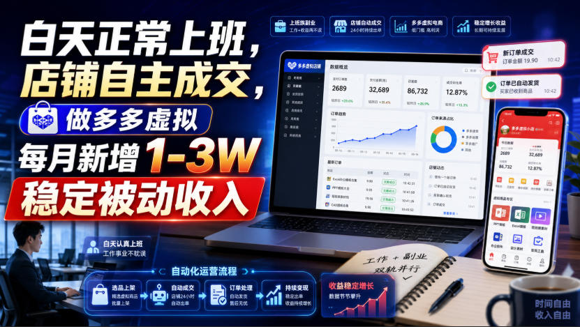 白天正常上班，店铺自主成交，做多多虚拟每月新增1-3W稳定被动收入插图