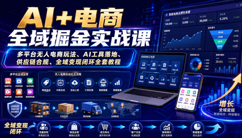 AI+电商全域掘金实战课｜多平台无人电商玩法、AI工具落地、供应链合规、全域变现闭环全套教程插图