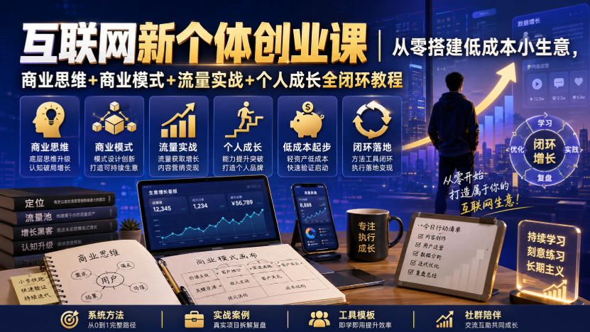 互联网新个体创业课｜从零搭建低成本小生意，商业思维+商业模式+流量实战+个人成长全闭环教程插图