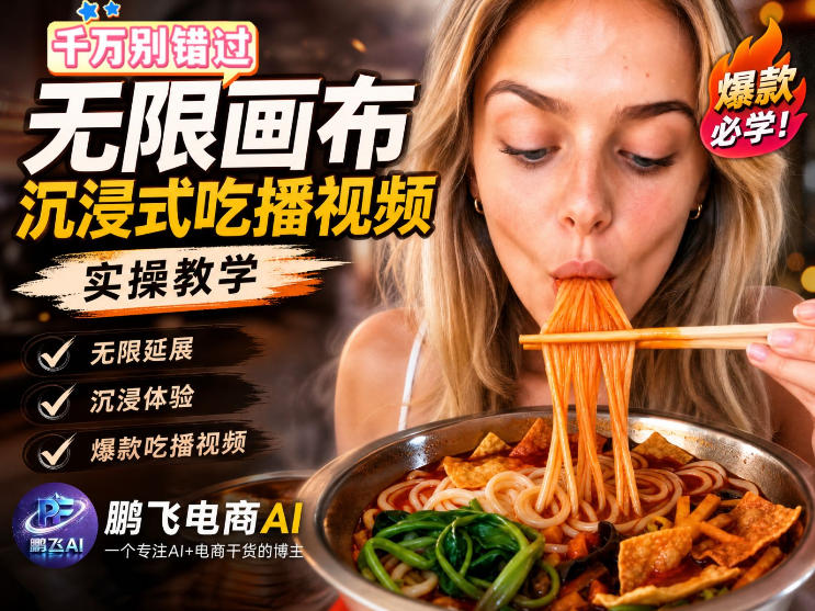 保姆级教程｜用AI无线画布做沉浸式吃播，3步直接出片，无线画布工作流，操作简单好上手插图