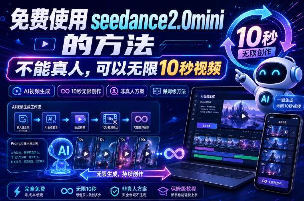 免费使用seedance2.0mini的方法，不能真人，可以无限10秒视频，9图+3音频参考插图