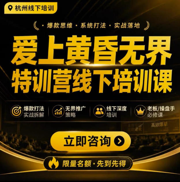 爱上黄昏无界特训营AI推广实战7月27-30杭州线下课，AI落地淘宝最完整的课程，学天猫淘宝的老板必看插图