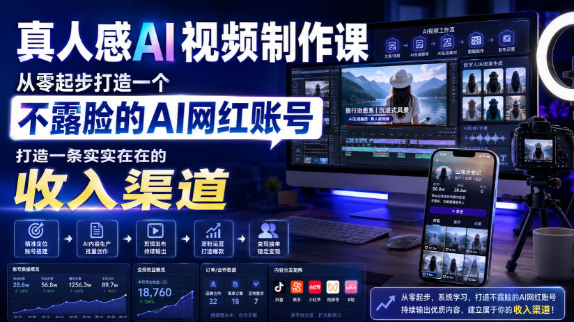 真人感AI视频制作课，从零起步打造一个不露脸的AI网红账号，打造一条实实在在的收入渠道【原创双语字幕】插图