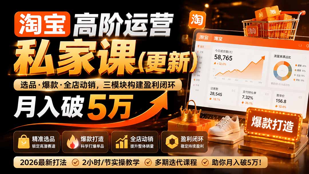 (19726期)淘宝高阶运营私家课(更新26年4月18):选品、爆款、全店动销,三模块构建盈利闭环,月入破5万插图1 (19726期)淘宝高阶运营私家课(更新26年4月18):选品、爆款、全店动销,三模块构建盈利闭环,月入破5万插图1
