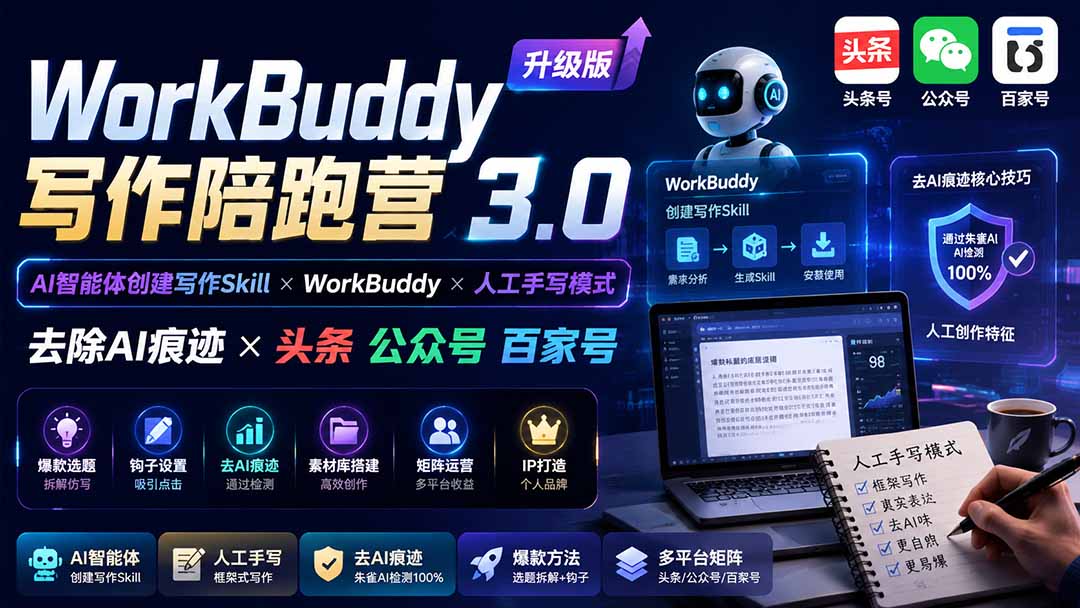（19720期）WorkBuddy写作陪跑营3.0-更新：Ai智能体创建写作Skill×WorkBuddy×人工手写模式×去除AI痕迹×头条公众号百家号插图1